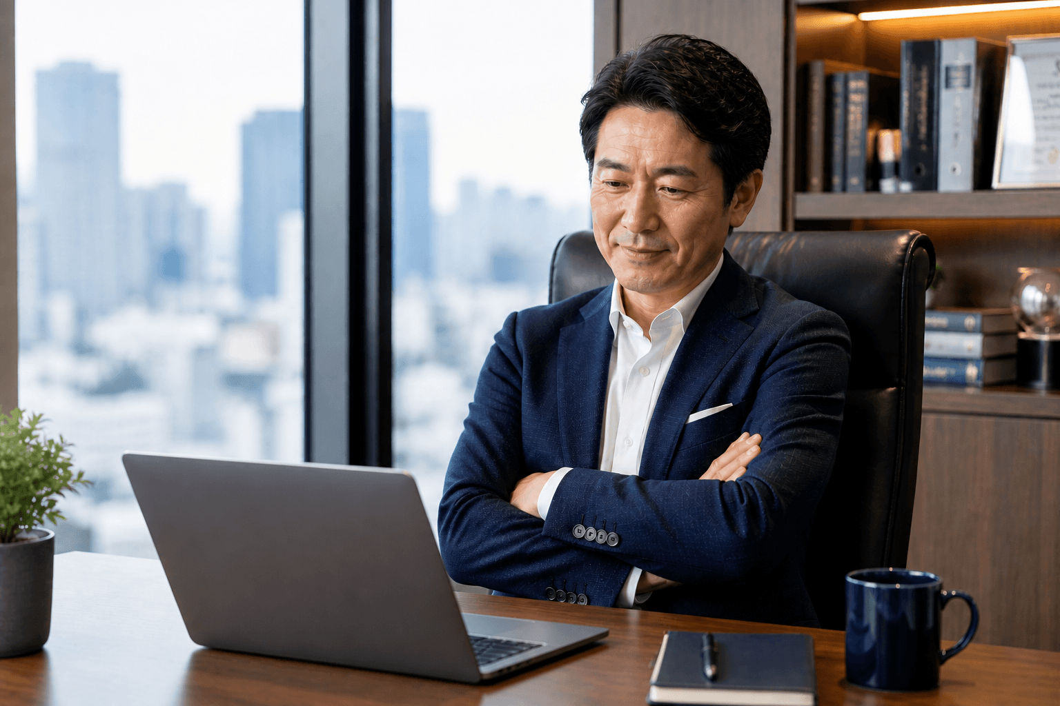 経営者がダッシュボードで予実を確認しているイメージ